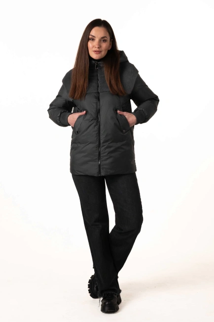 Біопуховик з екохутром темно-бірюзового кольору-8