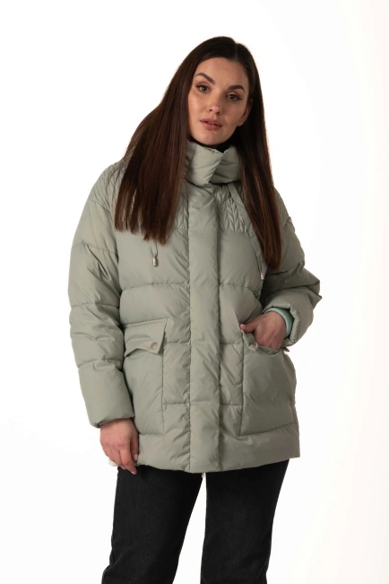 Жіночий м’ятний біопуховик з капюшоном-1