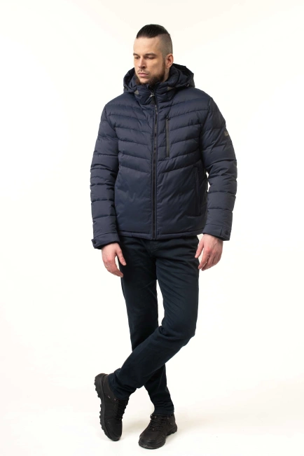 Зимова куртка з біопухом синя зі стрічками-3