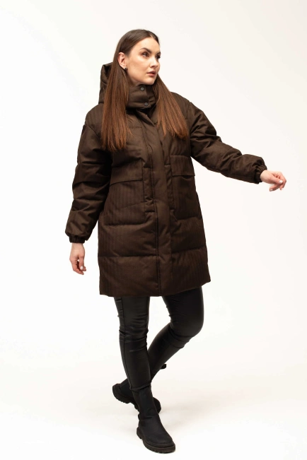 Біопуховик жіночий довгий коричневий-7