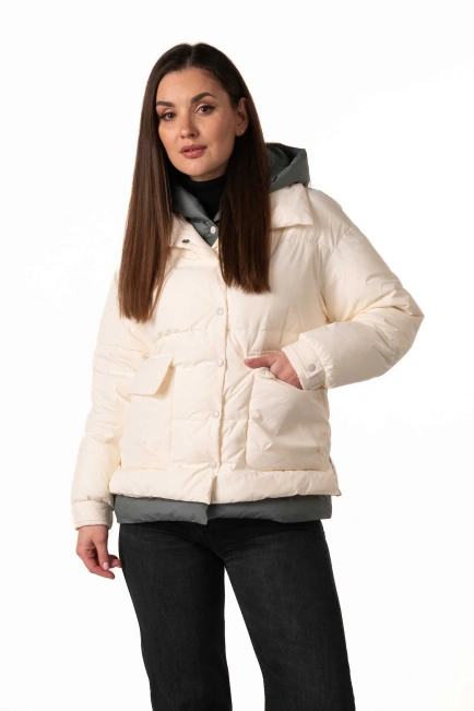 Молочний біопуховик з коміром та капюшоном-1
