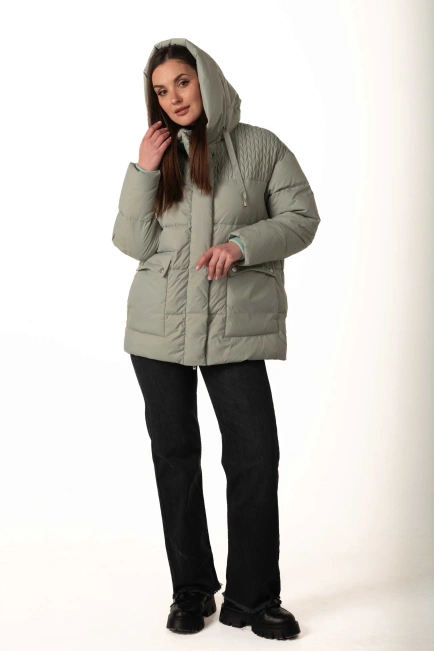 Жіночий м’ятний біопуховик з капюшоном-3