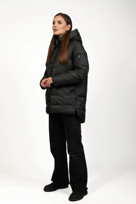 Женский зимний пуховик зелёный с биопухом-4