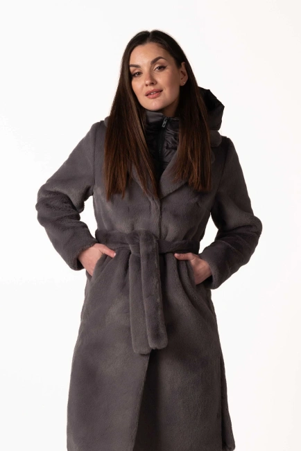Шуба з екохутра темно-сірого кольору коміром-1