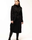 Женское чёрное пальто под пояс длинное-3