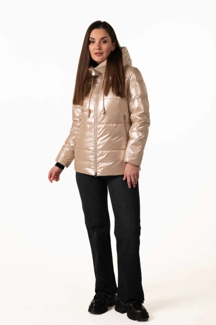Бежевий біопуховик з капюшоном для зими-8