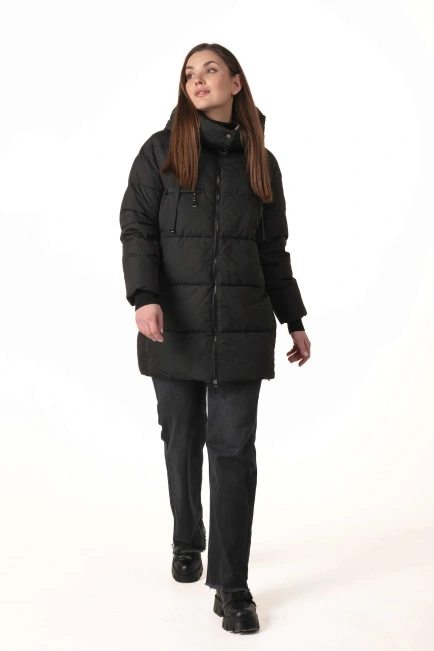 Жіночий чорний біопуховик зі знімним капюшоном-6