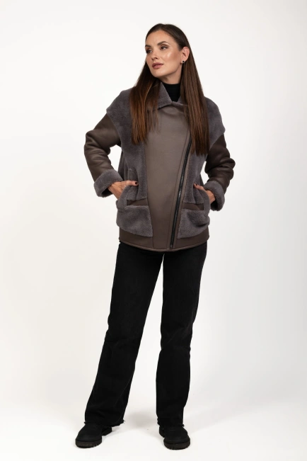 Жіноча штучна дублянка-косуха кавова-7