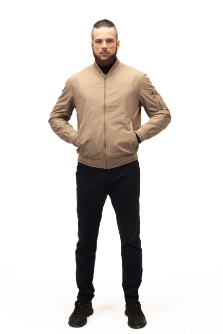Мужская лёгкая куртка бежевый бомбер-3