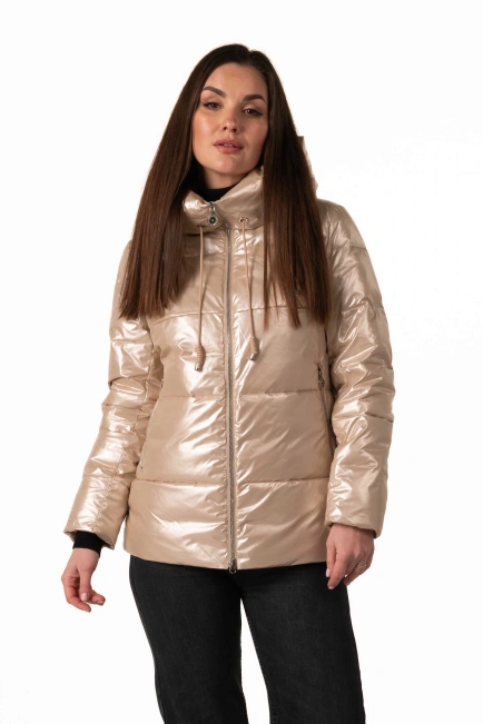 Бежевий біопуховик з капюшоном для зими-1