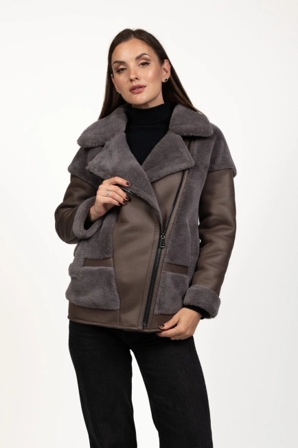 Жіноча штучна дублянка-косуха кавова-1