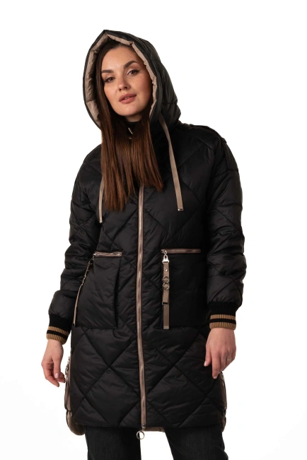 Біопуховик жіночий чорний з бежевими акцентами-4