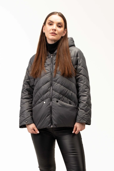 Демисезонная серая куртка с капюшоном-1