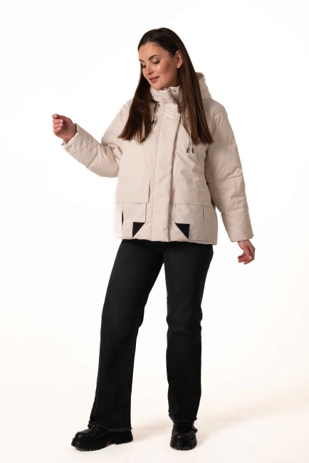 Молочний біопуховик з капюшоном та кишенями-8