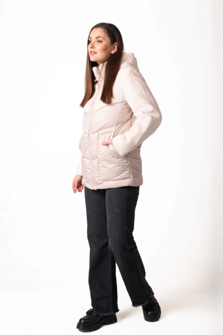 Біопуховик зимовий з екохутром молочного кольору-10