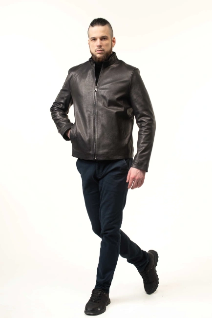 Чорна шкіряна куртка з блискавками-5