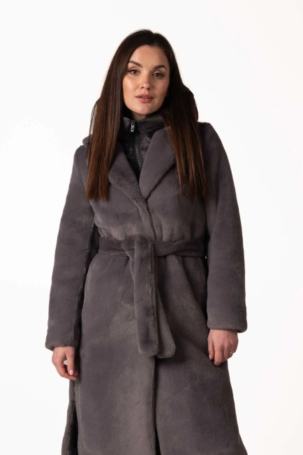 Шуба з екохутра темно-сірого кольору коміром-4
