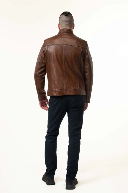 Шкіряна куртка чоловіча у коричневому відтінку-2