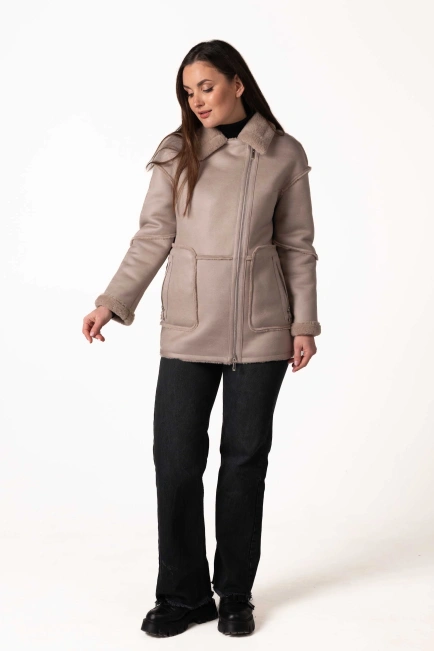 Жіноча екодублянка пудрового кольору-8