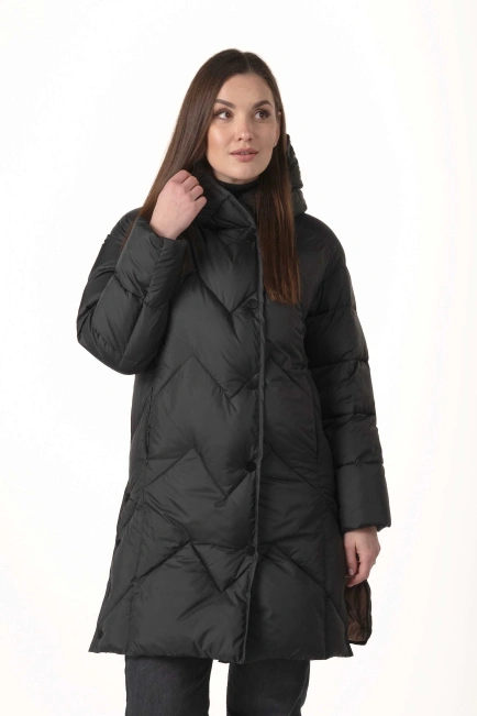 Довгий чорний біопуховик із розрізами з боків-4