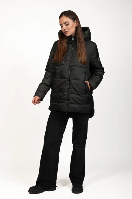 Женский зимний пуховик зелёный с биопухом-7