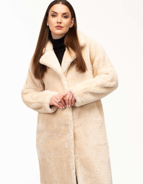 Жіноча шуба з екохутра бежева класична