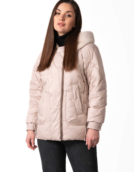 Біопуховик з екохутром світлий беж