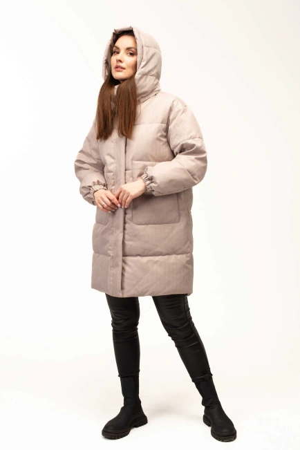 Біопуховик жіночий довгий беж-10