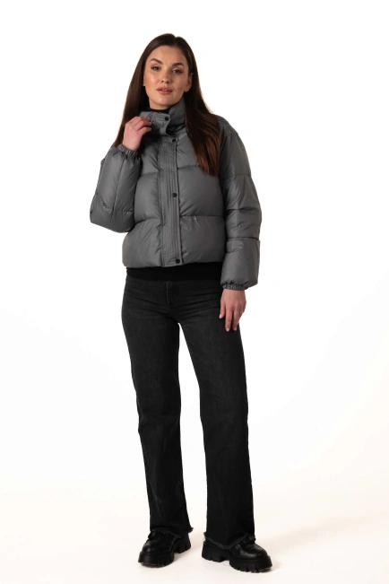 Жіночий укорочений біопуховик темна бірюза-9