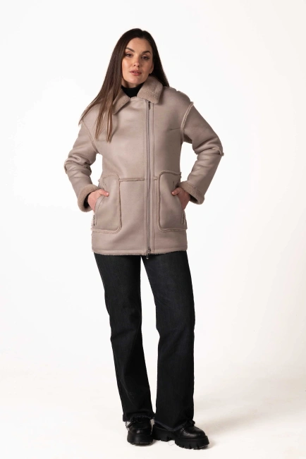 Жіноча екодублянка пудрового кольору-3