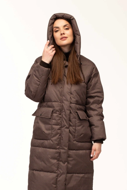 Біопуховик жіночий зимовий довгий принт-4