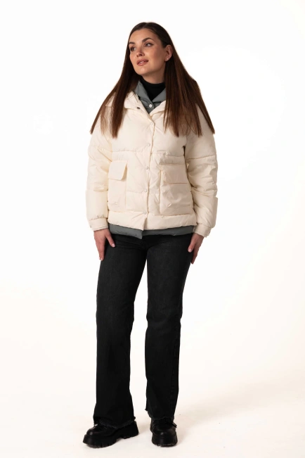 Молочний біопуховик з коміром та капюшоном-3