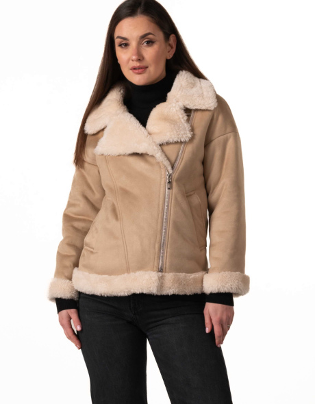 Жіноча екодублянка-косуха бежевого кольору