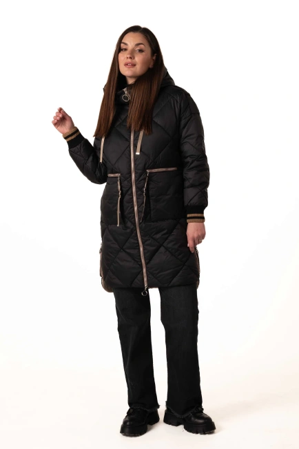 Біопуховик жіночий чорний з бежевими акцентами-8