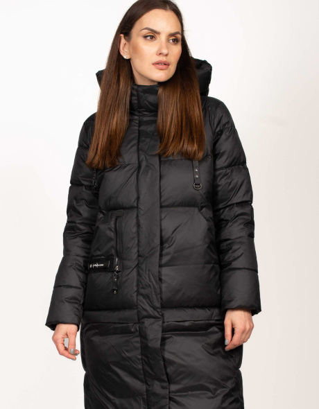 Біопуховик чорний з декором на кишені