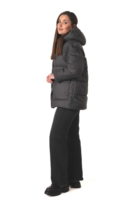 Темно-сірий біопуховик з капюшоном-5