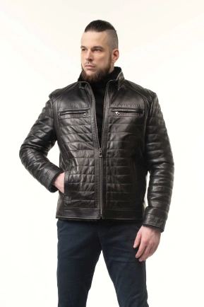 Чоловіча шкіряна дублянка з прострочкою