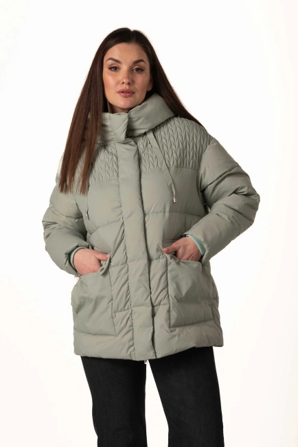 Жіночий м’ятний біопуховик з капюшоном-4