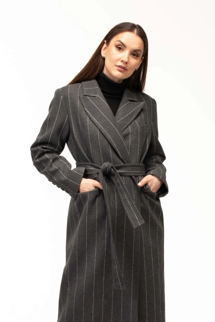 Жіноче пальто сіре в білу тонку смужку-4