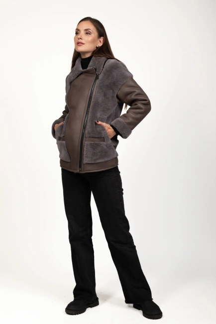 Жіноча штучна дублянка-косуха кавова-4