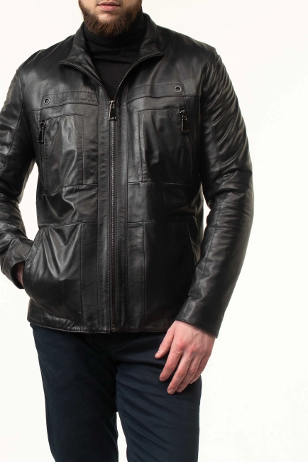 Кожаная куртка мужская с воротником-10