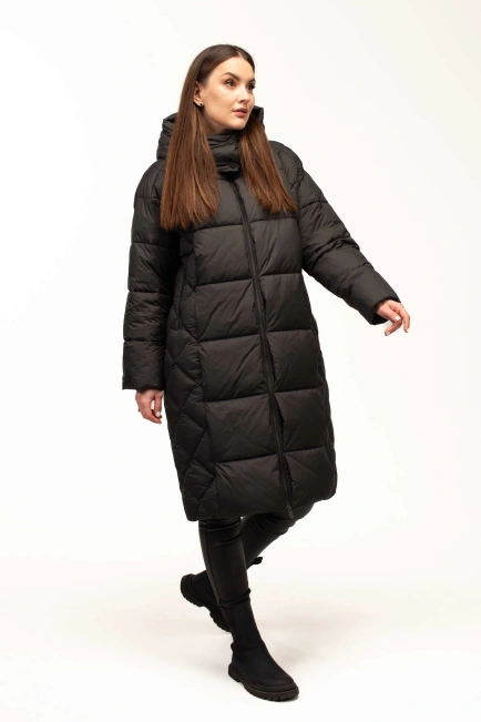 Женский черный зимний биопуховик со стежкой-7