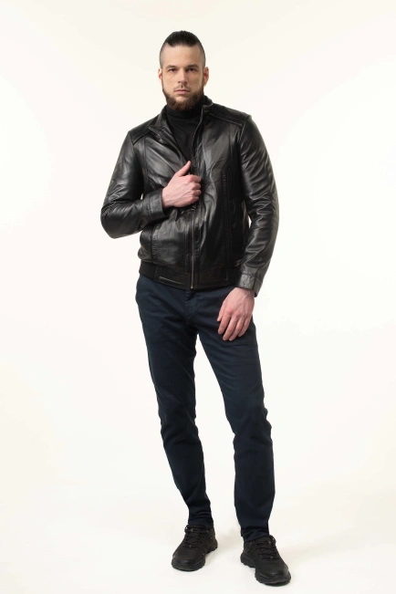 Шкіряна куртка чоловіча зі вставками замші-3