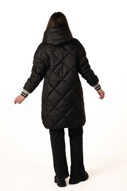 Жіночий зимовий біопуховик чорний з сірим-2