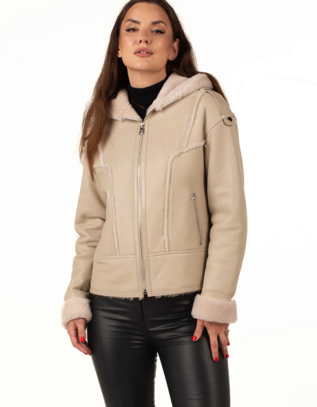 Жіноча натуральна дублянка бежева зимова