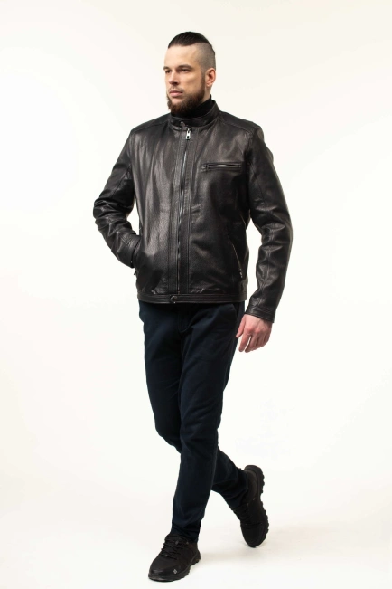 Стильна чоловіча куртка зі шкіри коротка-6