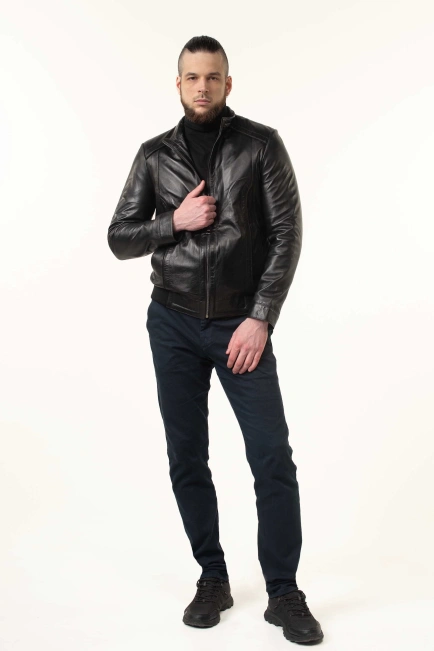 Шкіряна куртка чоловіча зі вставками замші-7