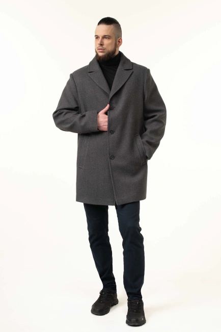 Чоловіче пальто сірого кольору демісезонне-8