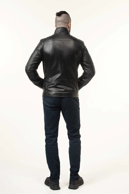 Шкіряна куртка чорна з прострочками-2