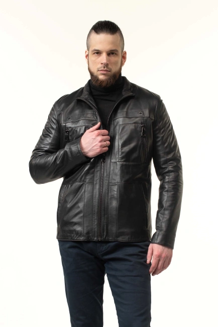 Кожаная куртка мужская с воротником-4